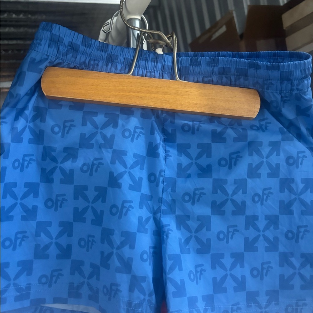 Off-White Blue Graphic Kids Swim Trunks